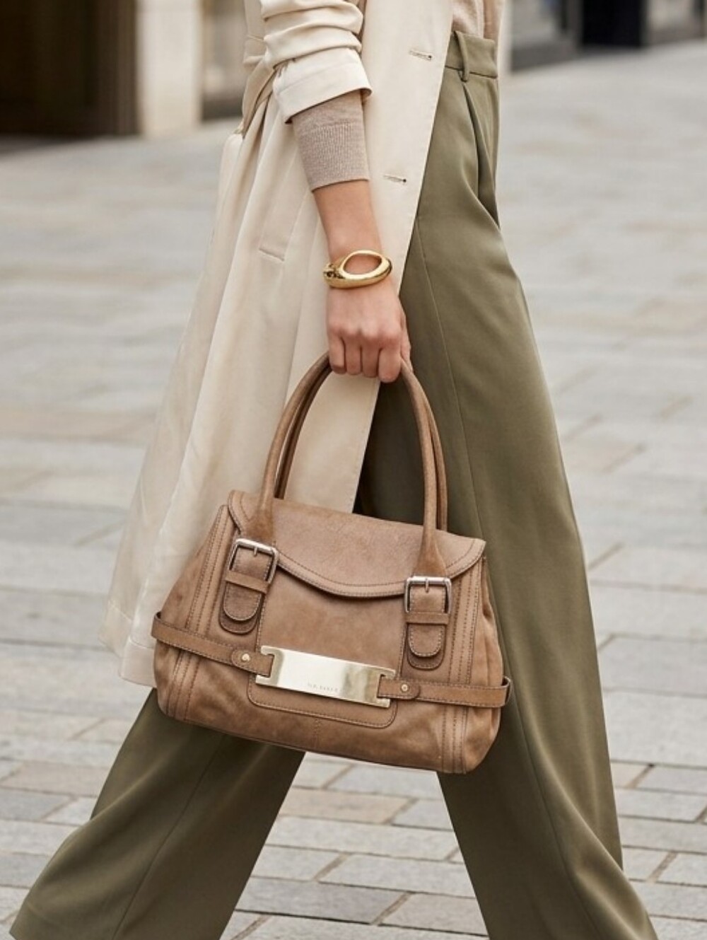 Ted Baker Beige Leather Bag With Buckles
